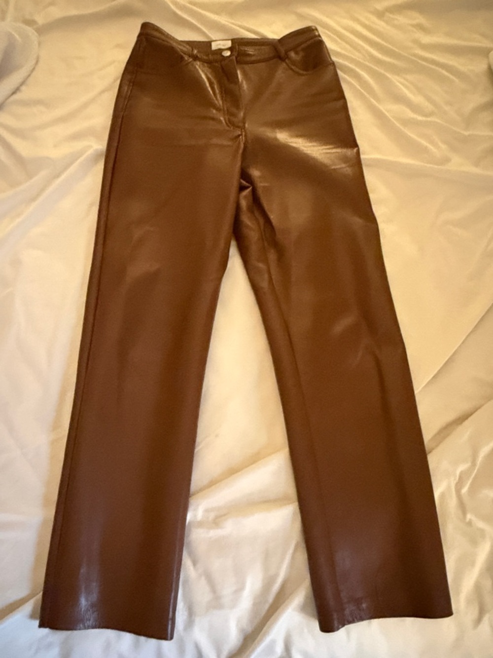 Wilfred Faux Leather Straight-Leg Pants in Brown